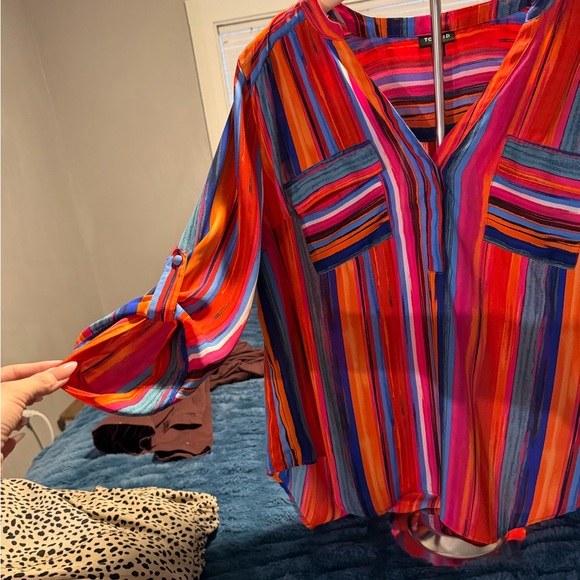 Torrid Harper Georgette. 3/4 sleeve Colorful Striped Women's Top Size 0 - Picture 2 of 4